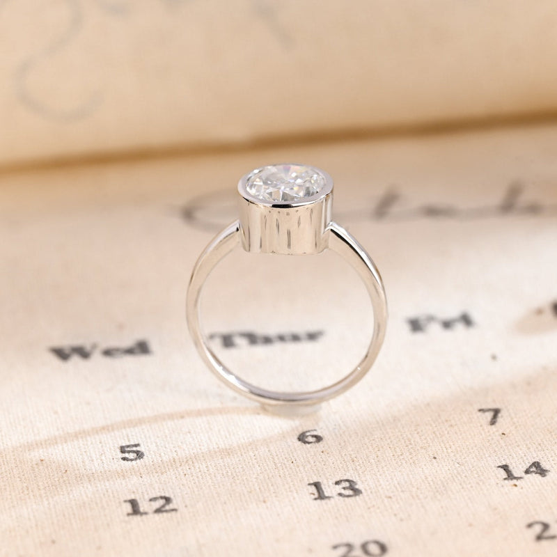 1.0-3.0 CT Oval CVD Diamond Bezel Solitaire Engagement Ring