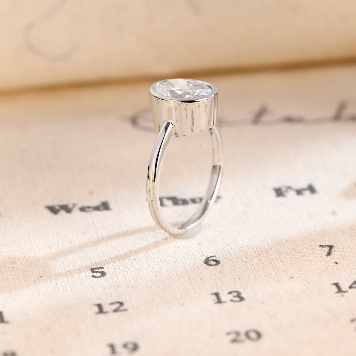 1.0-3.0 CT Oval CVD Diamond Bezel Solitaire Engagement Ring