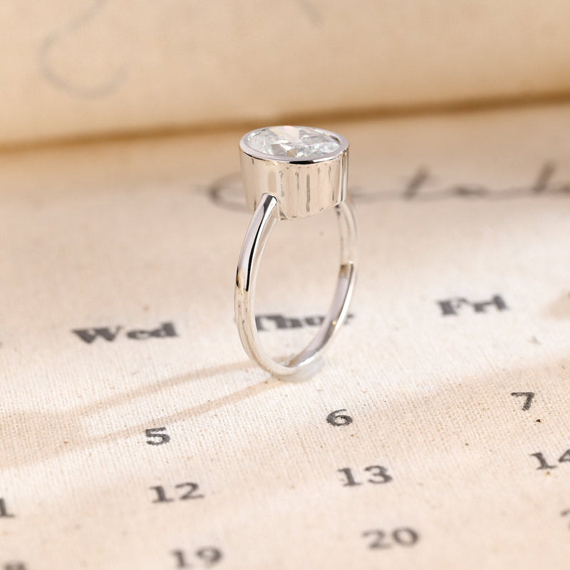 1.0-3.0 CT Oval CVD Diamond Bezel Solitaire Engagement Ring