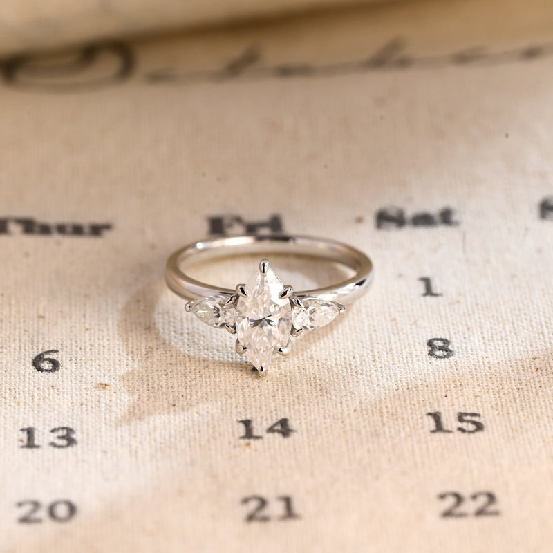 1.0 - 3.0 CT Marquise CVD Diamond Three Stone Style Engagement Ring