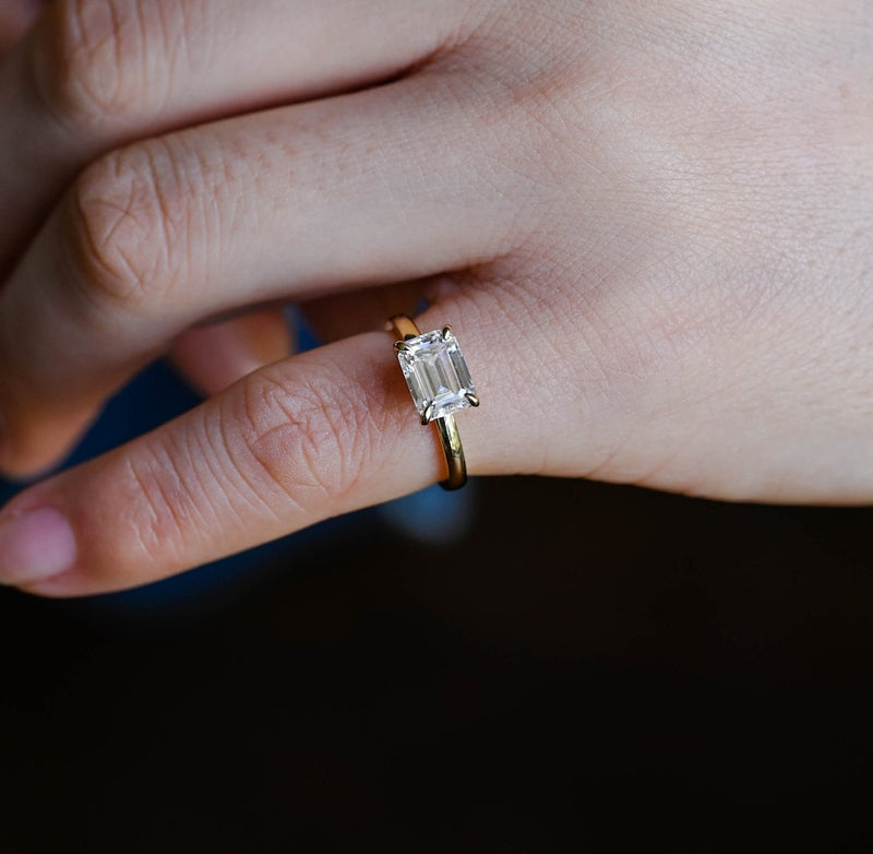 1.0-3.0 CT Emerald  CVD Diamond Solitaire Engagement Ring