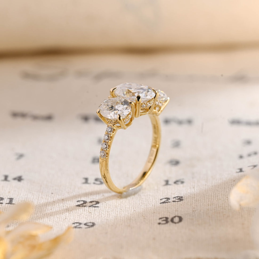 1.0 - 3.0 CT Oval F/VS1 CVD Diamond Three Stone Style Engagement Ring