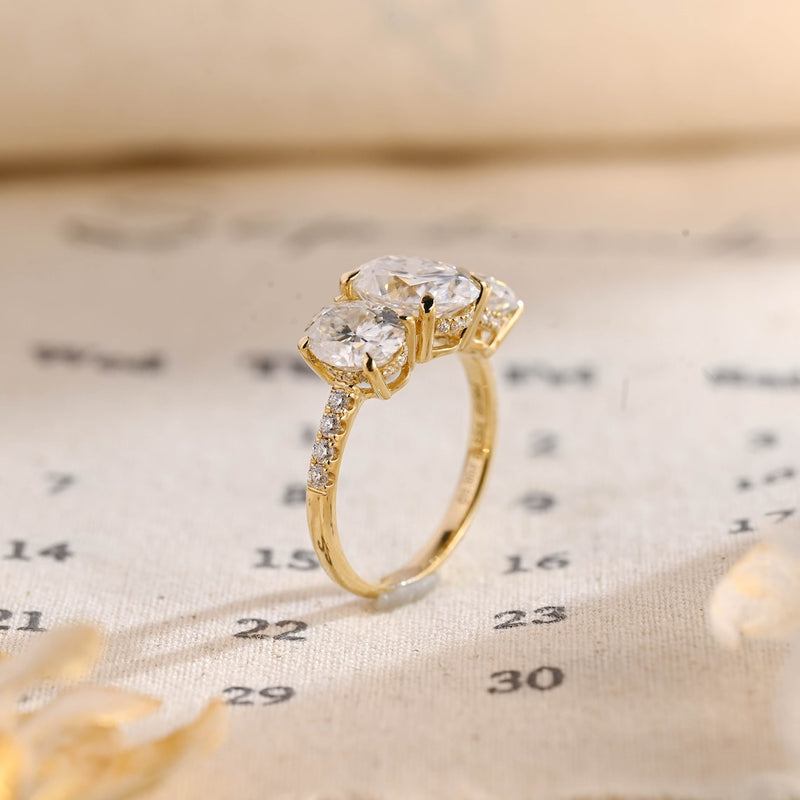 1.0 - 3.0 CT Oval F/VS1 CVD Diamond Three Stone Style Engagement Ring