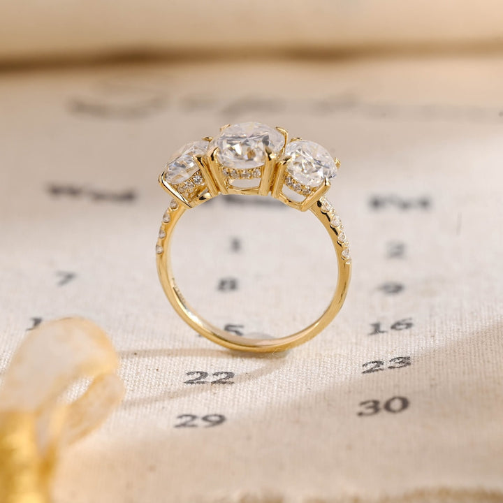 1.0 - 3.0 CT Oval F/VS1 CVD Diamond Three Stone Style Engagement Ring
