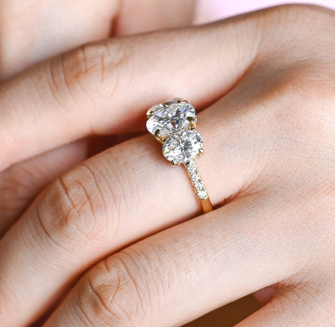 1.0 - 3.0 CT Oval F/VS1 CVD Diamond Three Stone Style Engagement Ring