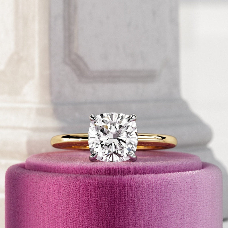 1.0 - 3.0 CT Cushion  CVD Diamond Hidden Halo Solitaire Engagement Ring