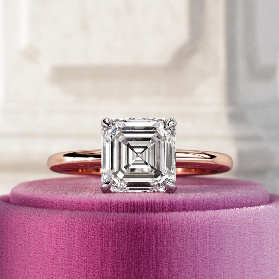 1.0 - 3.0 CT Asscher CVD Diamond Solitaire Engagement Ring