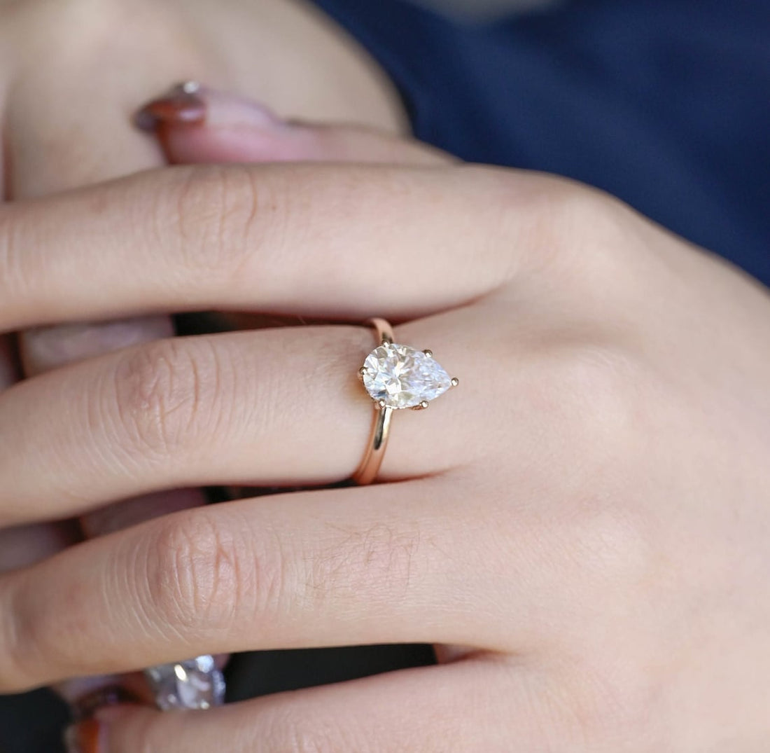 1.0 - 3.0 CT Pear CVD Diamond Solitaire Engagement Ring