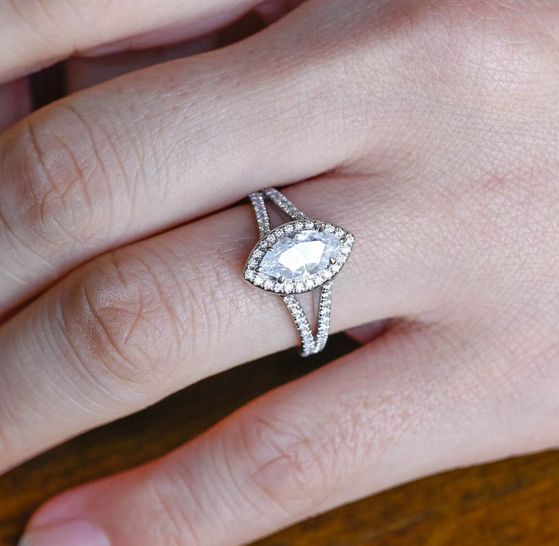 1.0 - 3.0 CT Marquise CVD Diamond Split Shank Style Engagement Ring