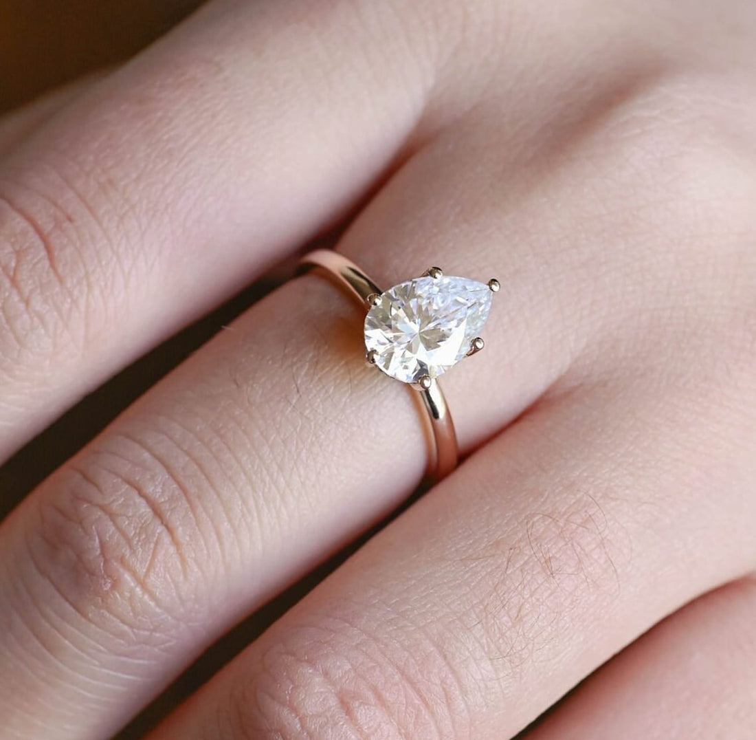 1.0 - 3.0 CT Pear CVD Diamond Solitaire Engagement Ring