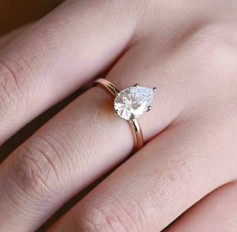1.0 - 3.0 CT Pear CVD Diamond Solitaire Engagement Ring