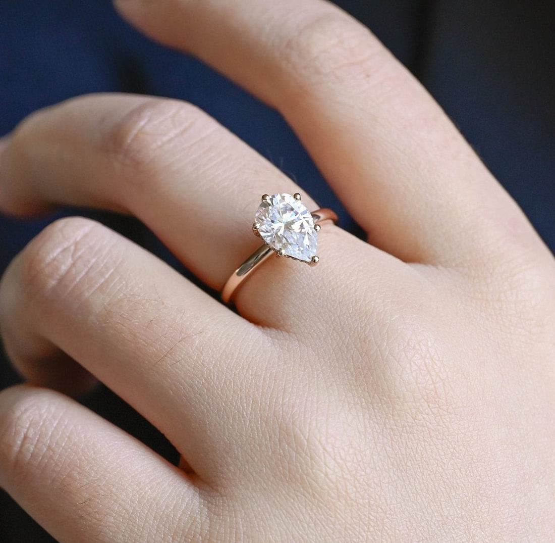 1.0 - 3.0 CT Pear CVD Diamond Solitaire Engagement Ring