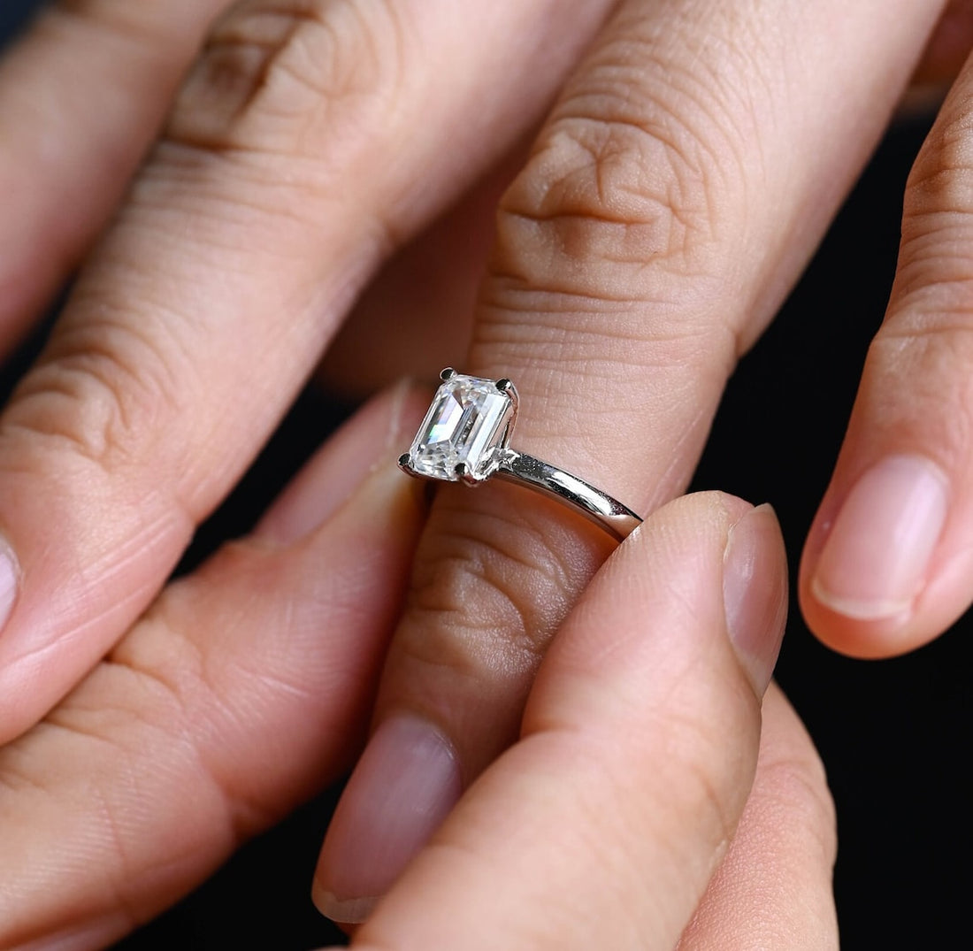 1.0-3.0 CT Emerald CVD Diamond Solitaire Engagement Ring
