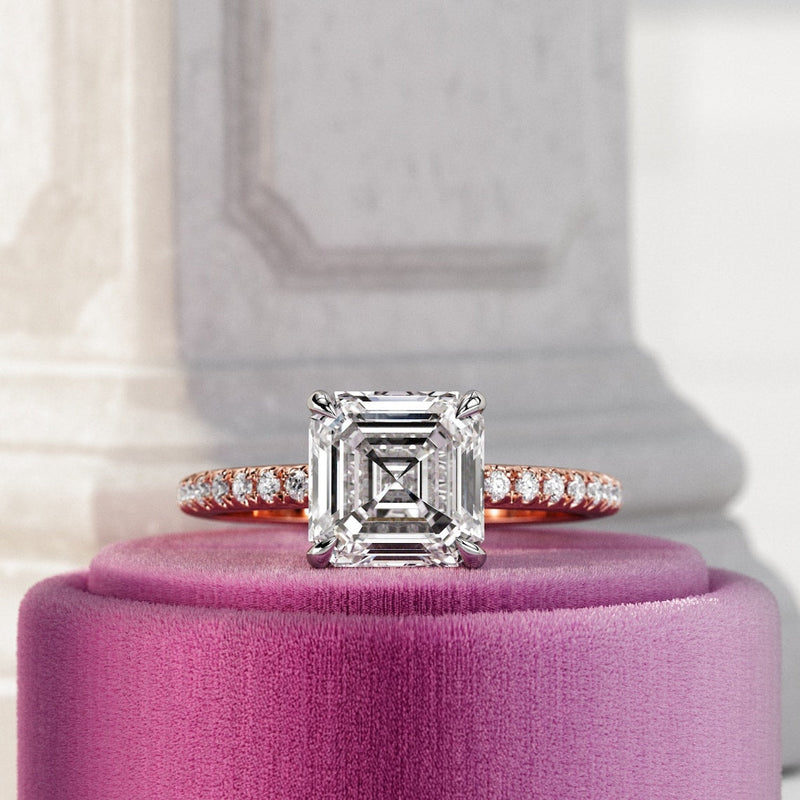 1.0 - 3.0 CT Asscher CVD Diamond Pave Setting Engagement Ring