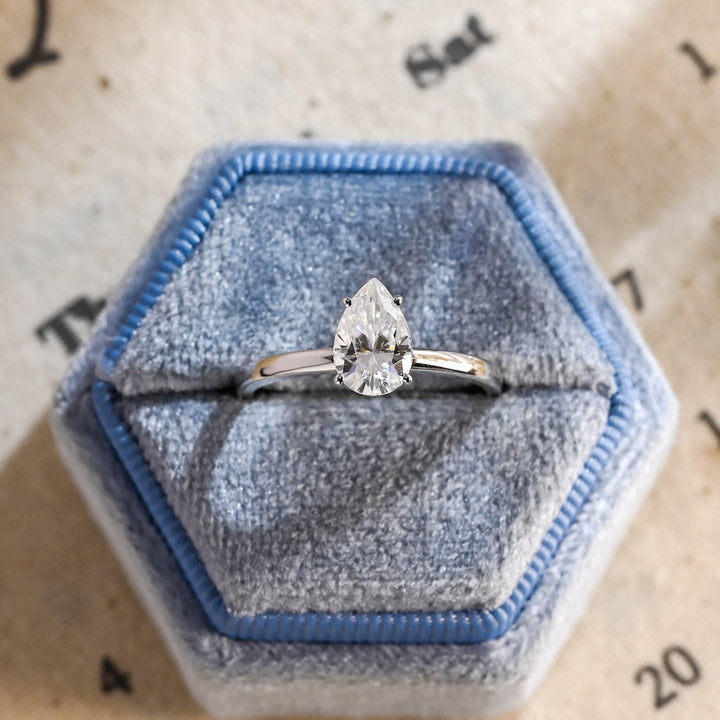 1.0 - 3.0 CT Pear CVD Diamond Solitaire Engagement Ring