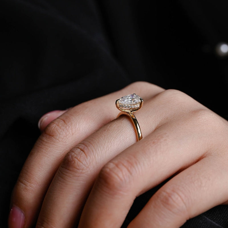 1.0 - 3.0 CT Pear CVD Diamond Hidden Halo Solitaire Engagement Ring
