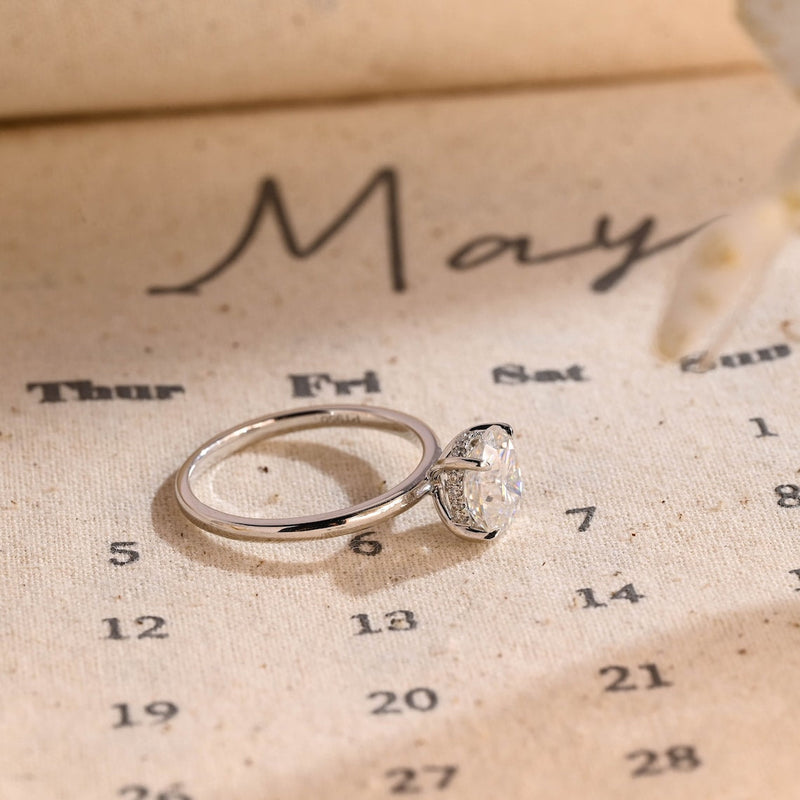 1.0 - 3.0 CT Oval CVD Diamond Hidden Halo Solitaire Engagement Ring