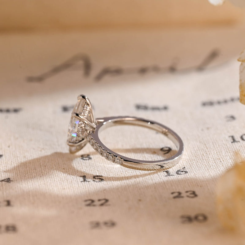 1.0 - 3.0 CT Marquise CVD Diamond Hidden Halo Pave Setting Engagement Ring