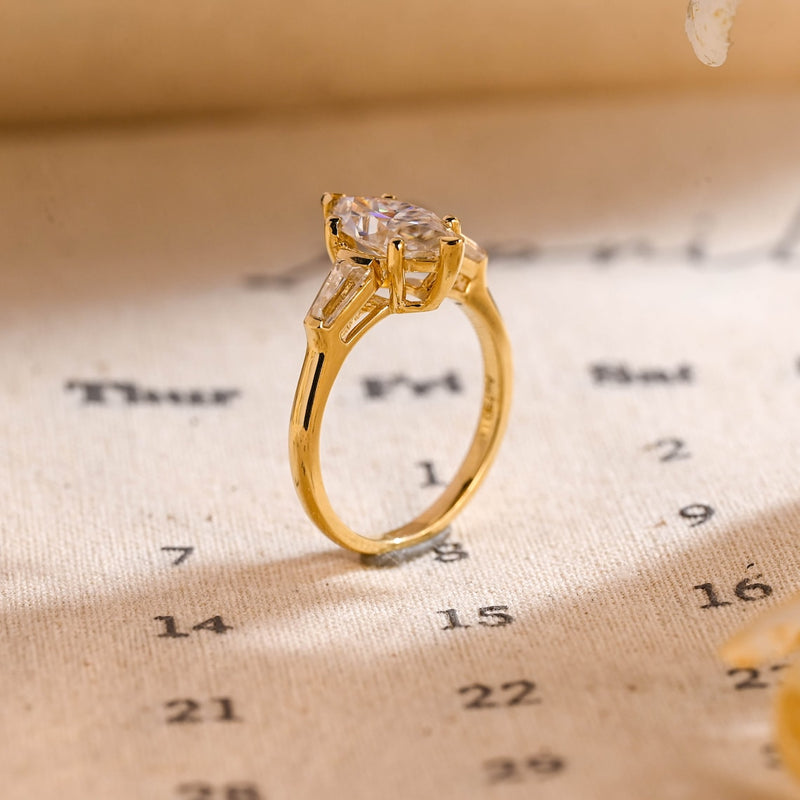 2.0 - 4.0 CT Marquise CVD Diamond Three Stone Style Engagement Ring