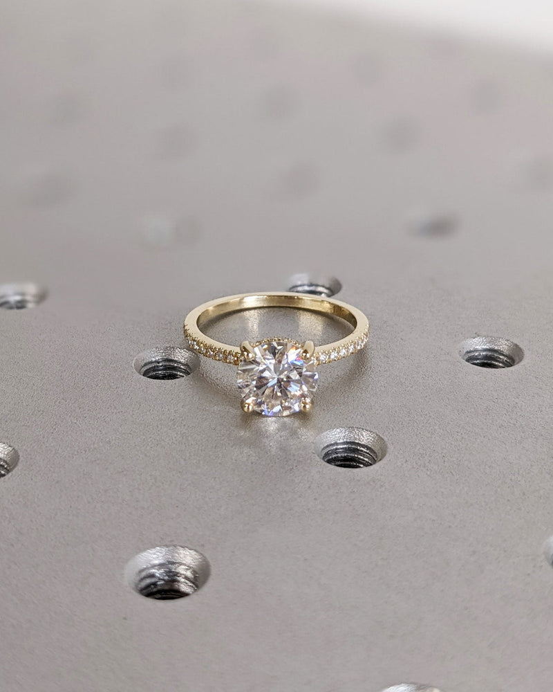 1.0 - 3.0 CT Round  CVD Diamond Pave Setting Engagement Ring