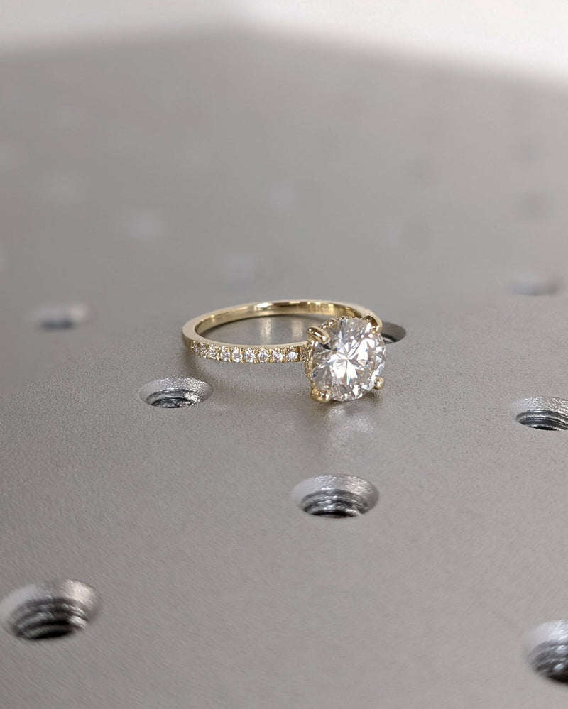 1.0 - 3.0 CT Round  CVD Diamond Pave Setting Engagement Ring