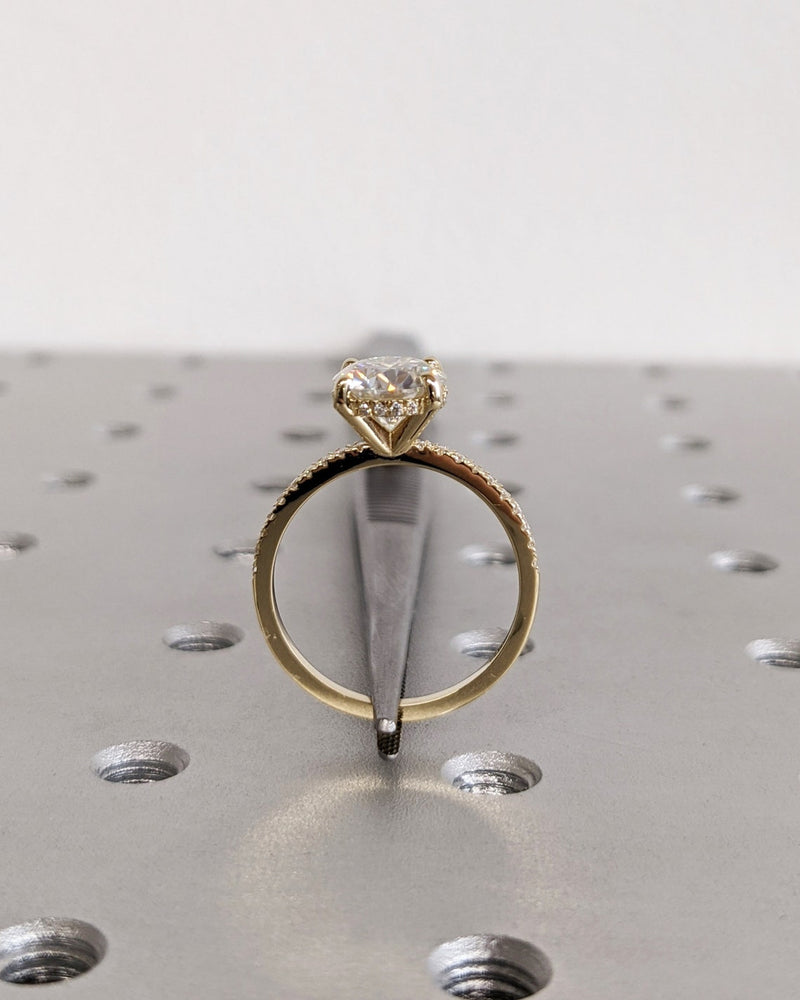 1.0 - 3.0 CT Round  CVD Diamond Pave Setting Engagement Ring