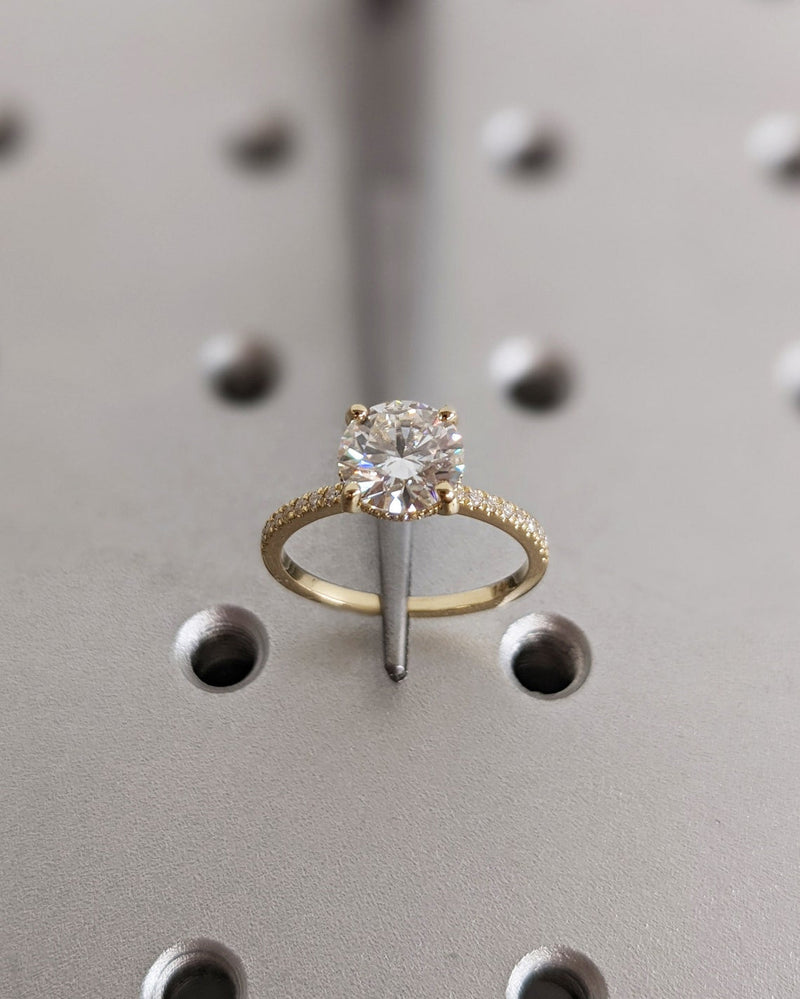 1.0 - 3.0 CT Round  CVD Diamond Pave Setting Engagement Ring