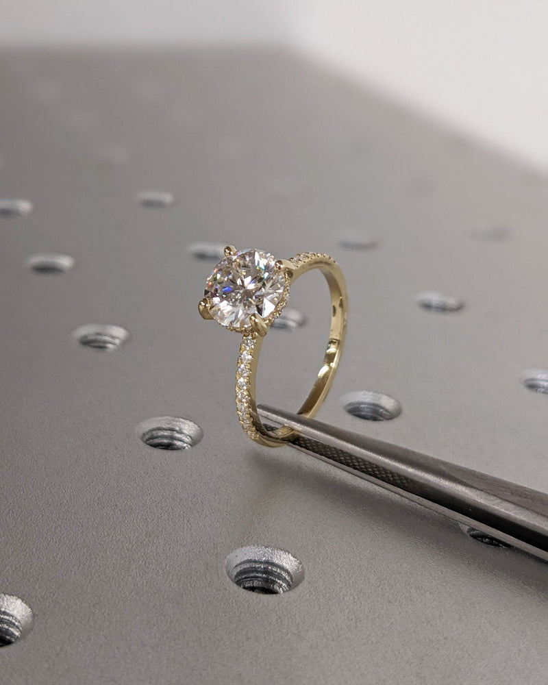 1.0 - 3.0 CT Round  CVD Diamond Pave Setting Engagement Ring