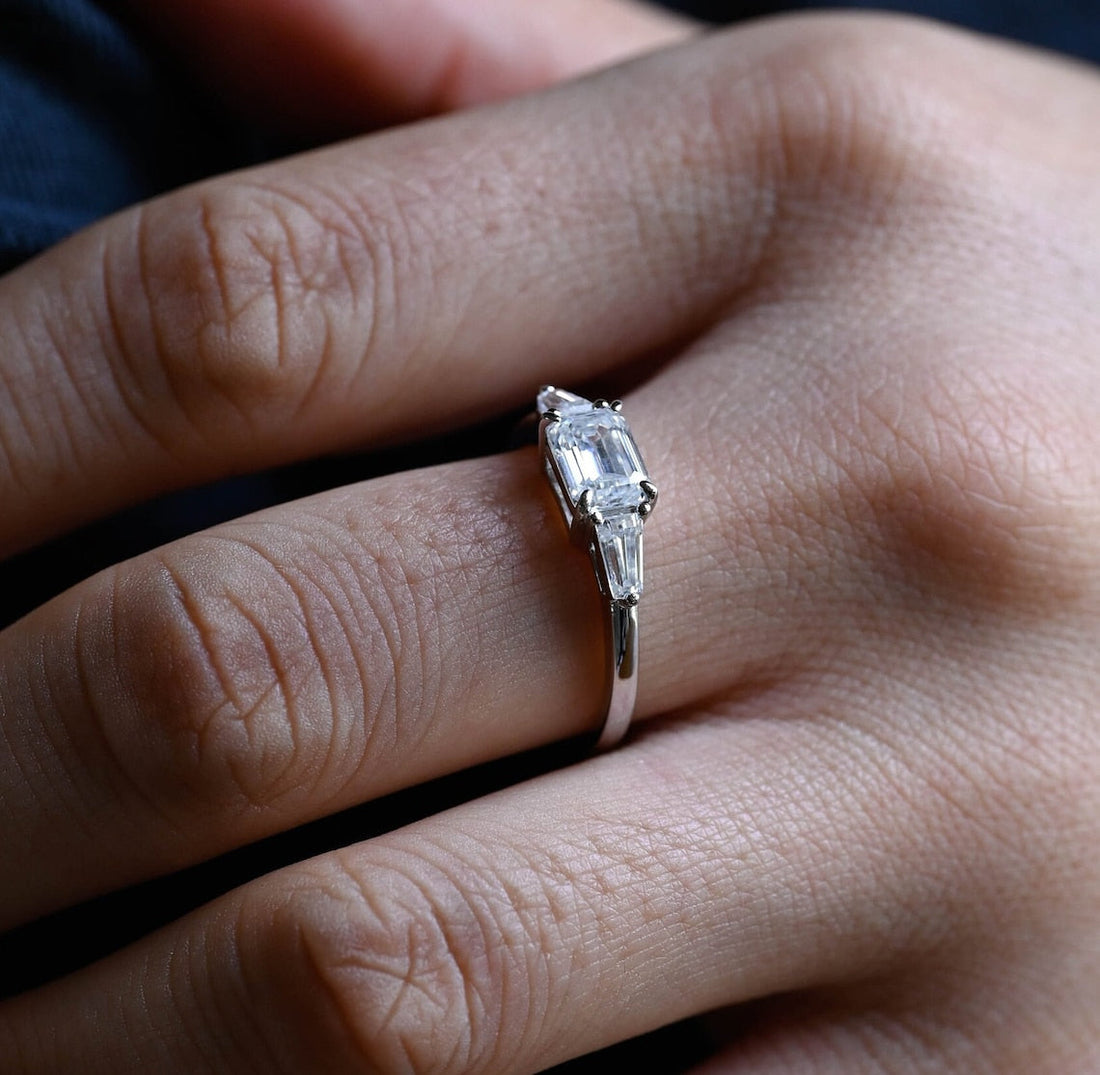 1.0-3.0 CT Emerald CVD Diamond Three Stone Style Engagement Ring