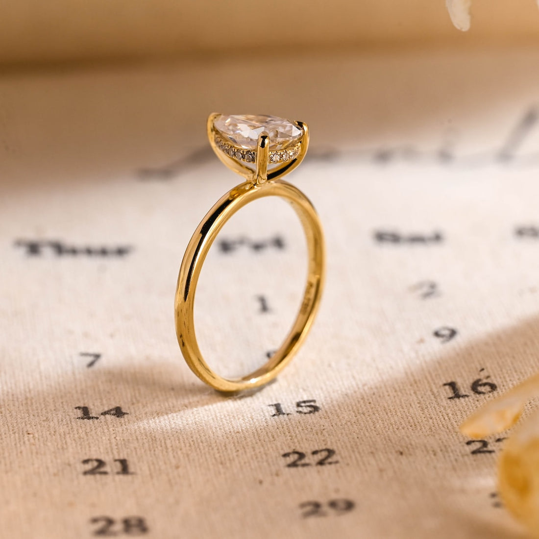 1.0 - 3.0 CT Pear CVD Diamond Hidden Halo Solitaire Engagement Ring