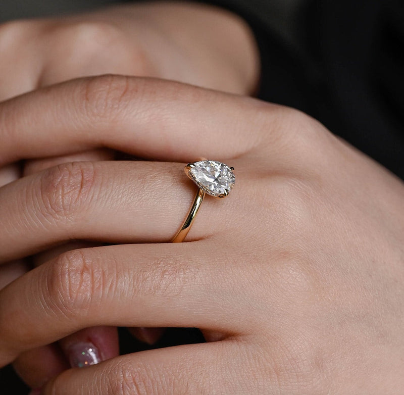 1.0 - 3.0 CT Pear CVD Diamond Hidden Halo Solitaire Engagement Ring
