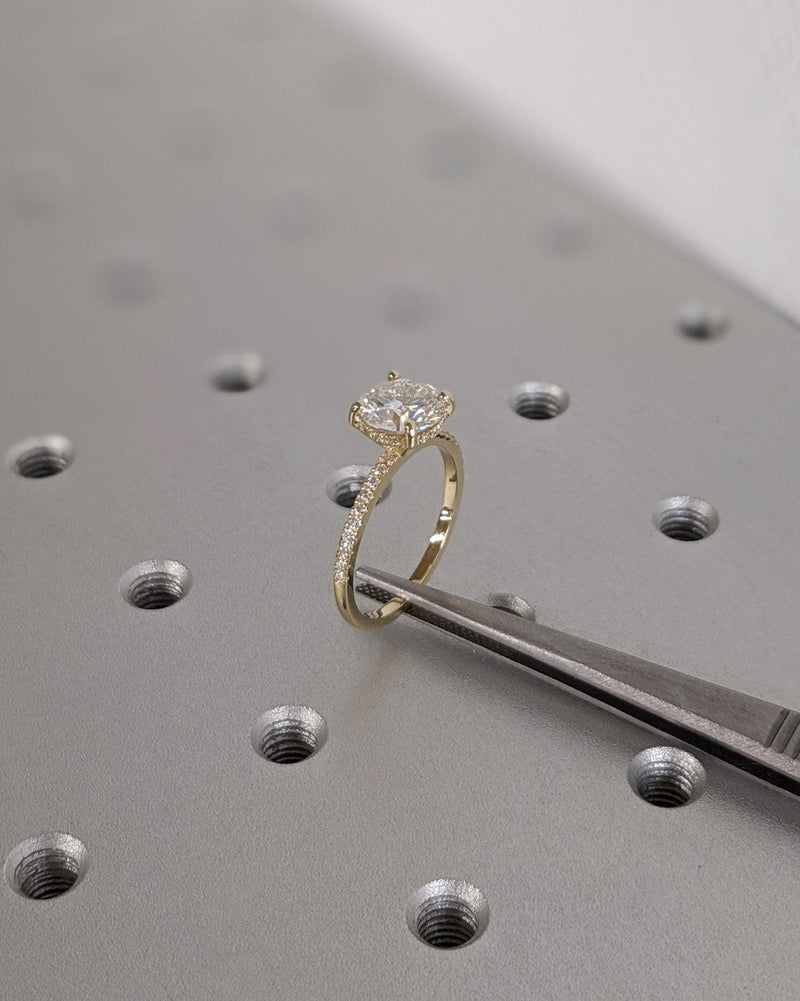 1.0 - 3.0 CT Round  CVD Diamond Pave Setting Engagement Ring