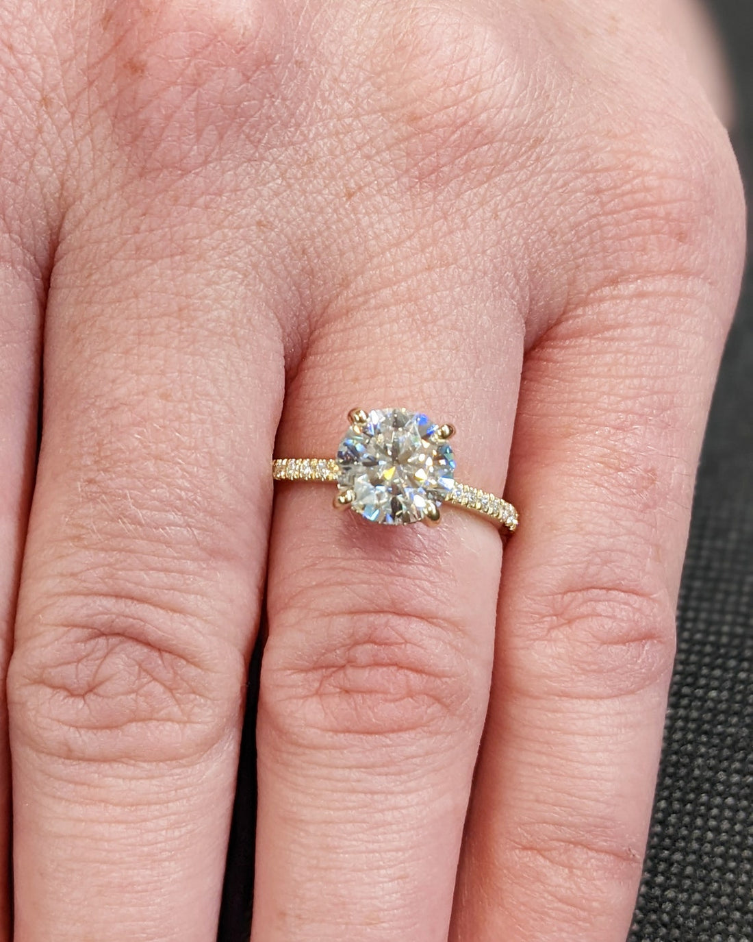 1.0 - 3.0 CT Round  CVD Diamond Pave Setting Engagement Ring