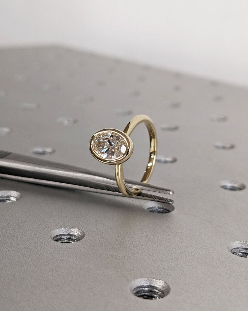 1.0 -3.0 CT  Oval CVD Diamond Bezel Solitaire Engagement Ring