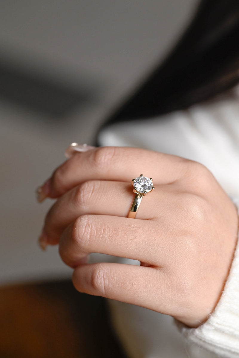 1.0 - 3.0 CT Round  CVD Diamond  Solitaire Engagement Ring