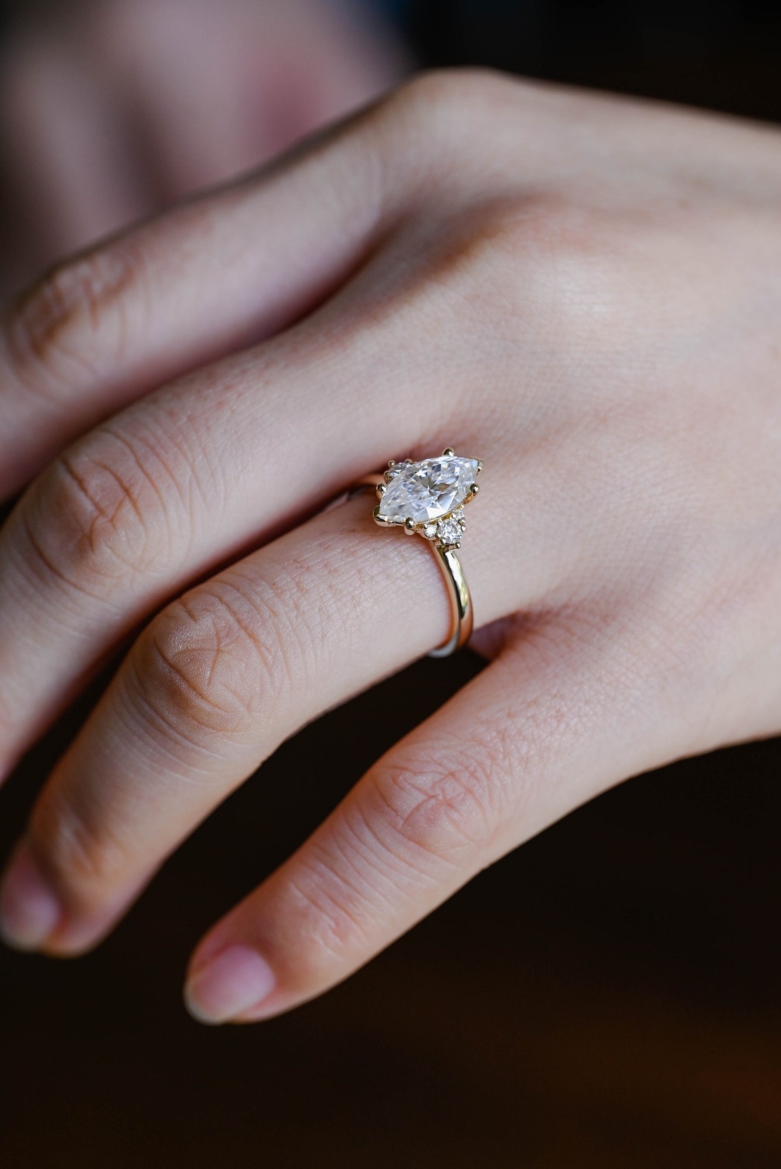 1.0-3.0 CT Marquise CVD Diamond Cluster Engagement Ring