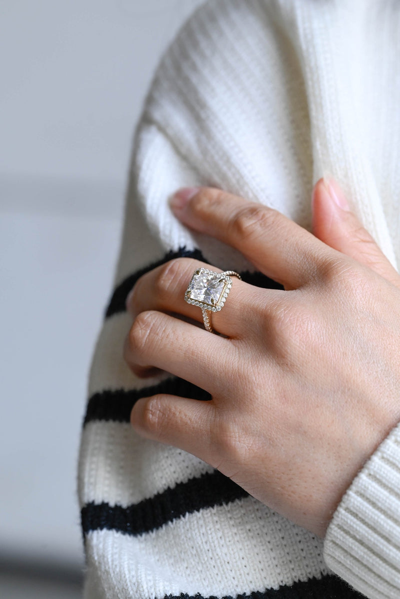 1.0-3.0 CT Radiant CVD Diamond Halo Pave Setting Engagement Ring