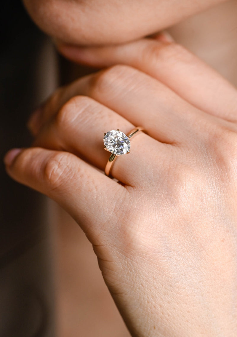 1.0-3.0 CT Oval Cut CVD Diamond Solitaire Engagement Ring