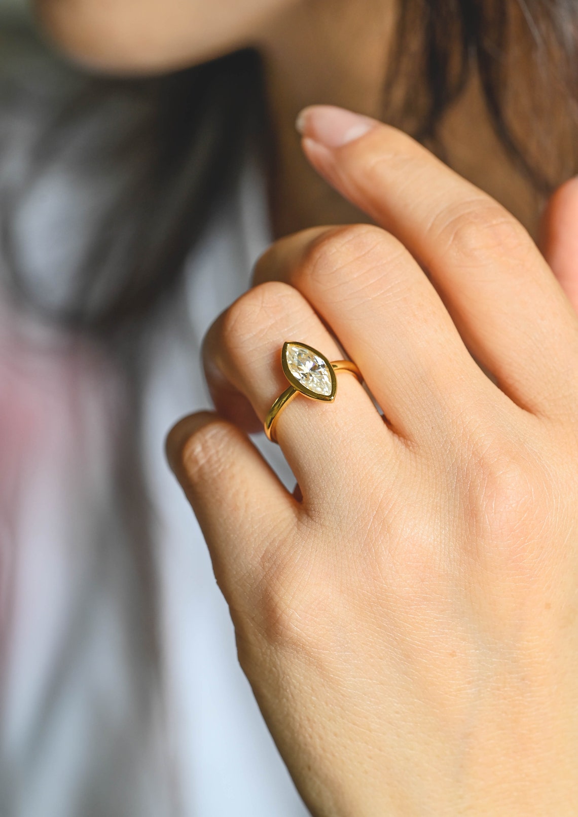 1.0 - 3.0 CT Marquise CVD Diamond Bezel Solitaire Engagement Ring