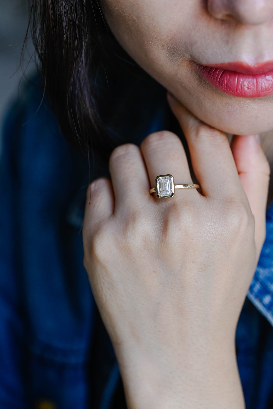1.0-3.0 CT Emerald CVD Diamond Bezel Solitaire Engagement Ring