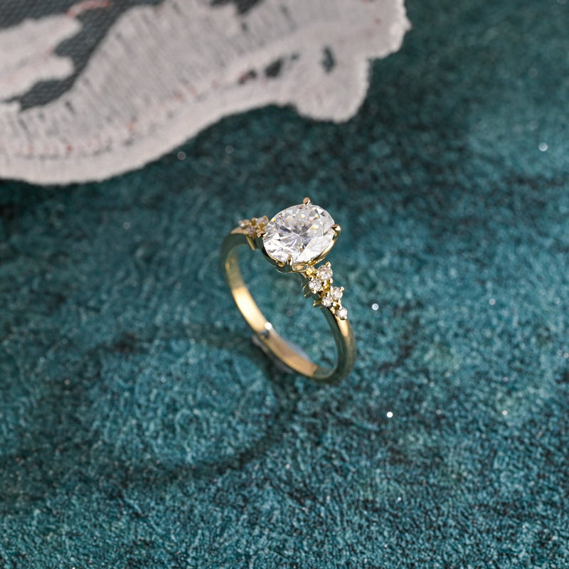 1.0-3.0 CT Oval Cut CVD Diamond Cluster Engagement Ring