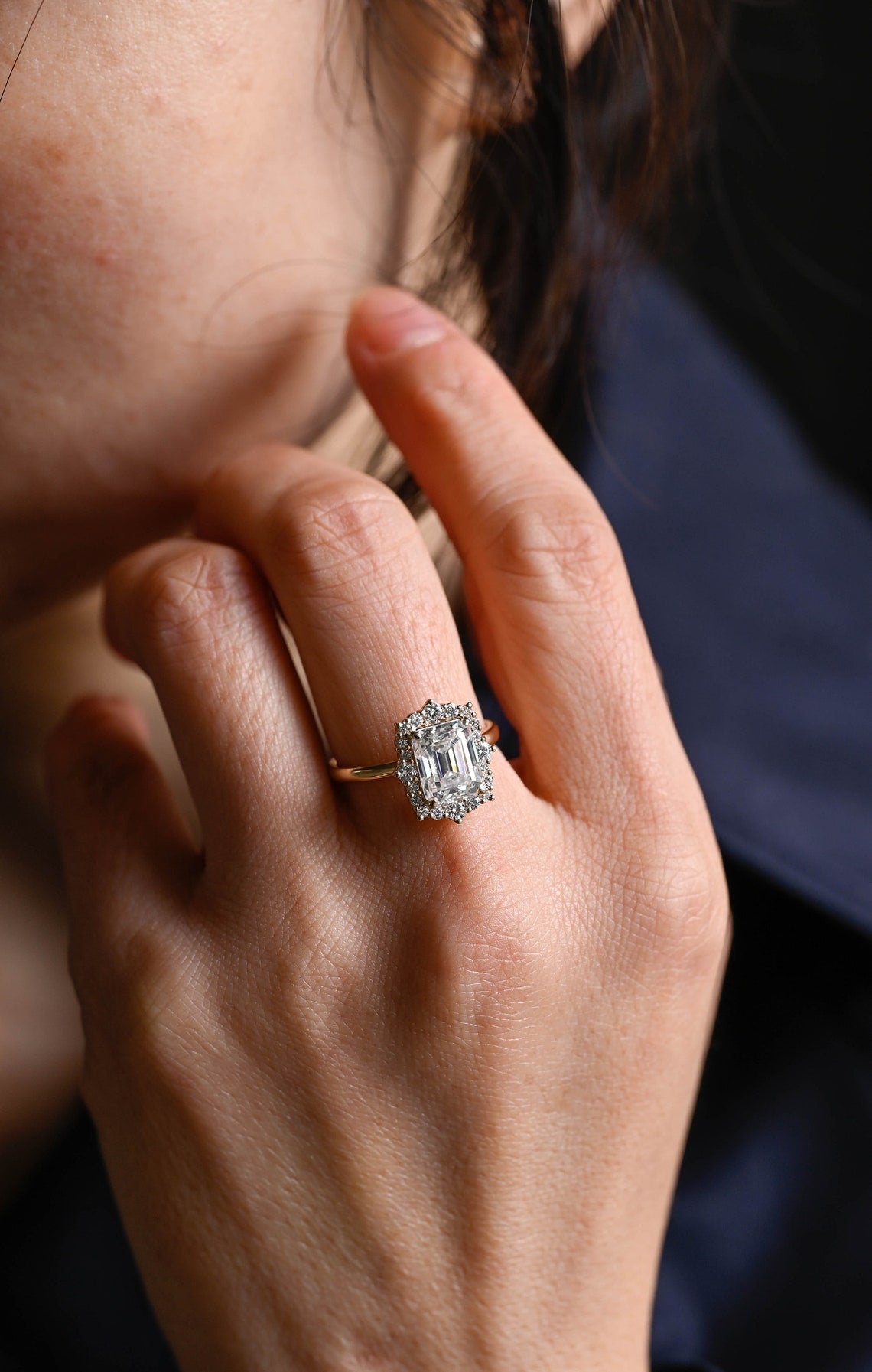 1.0 CT-3.0 CT Emerald CVD Diamond Halo Setting Engagement Ring