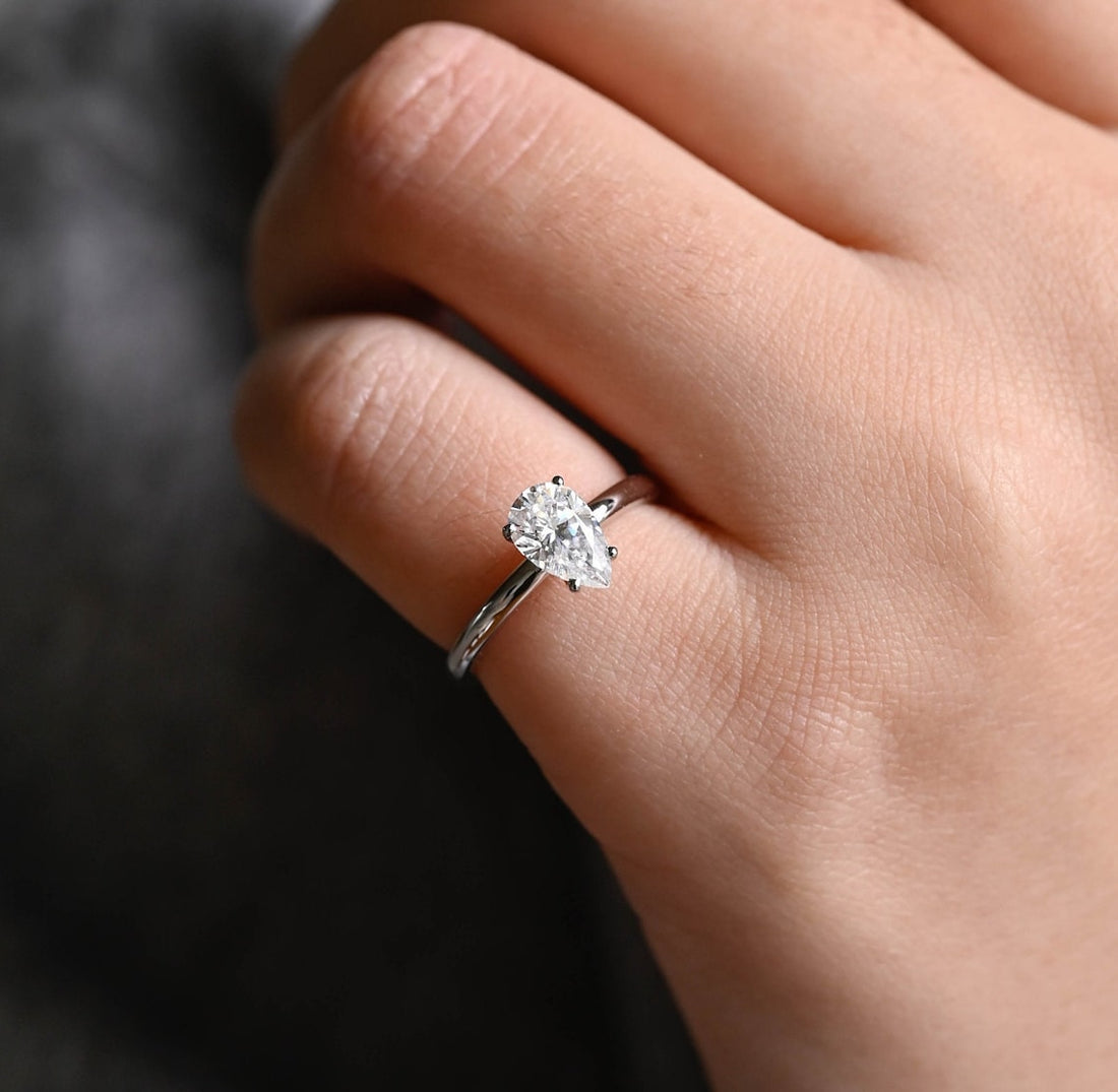 1.0-3.0 CT Pear CVD Diamond Solitaire Engagement Ring