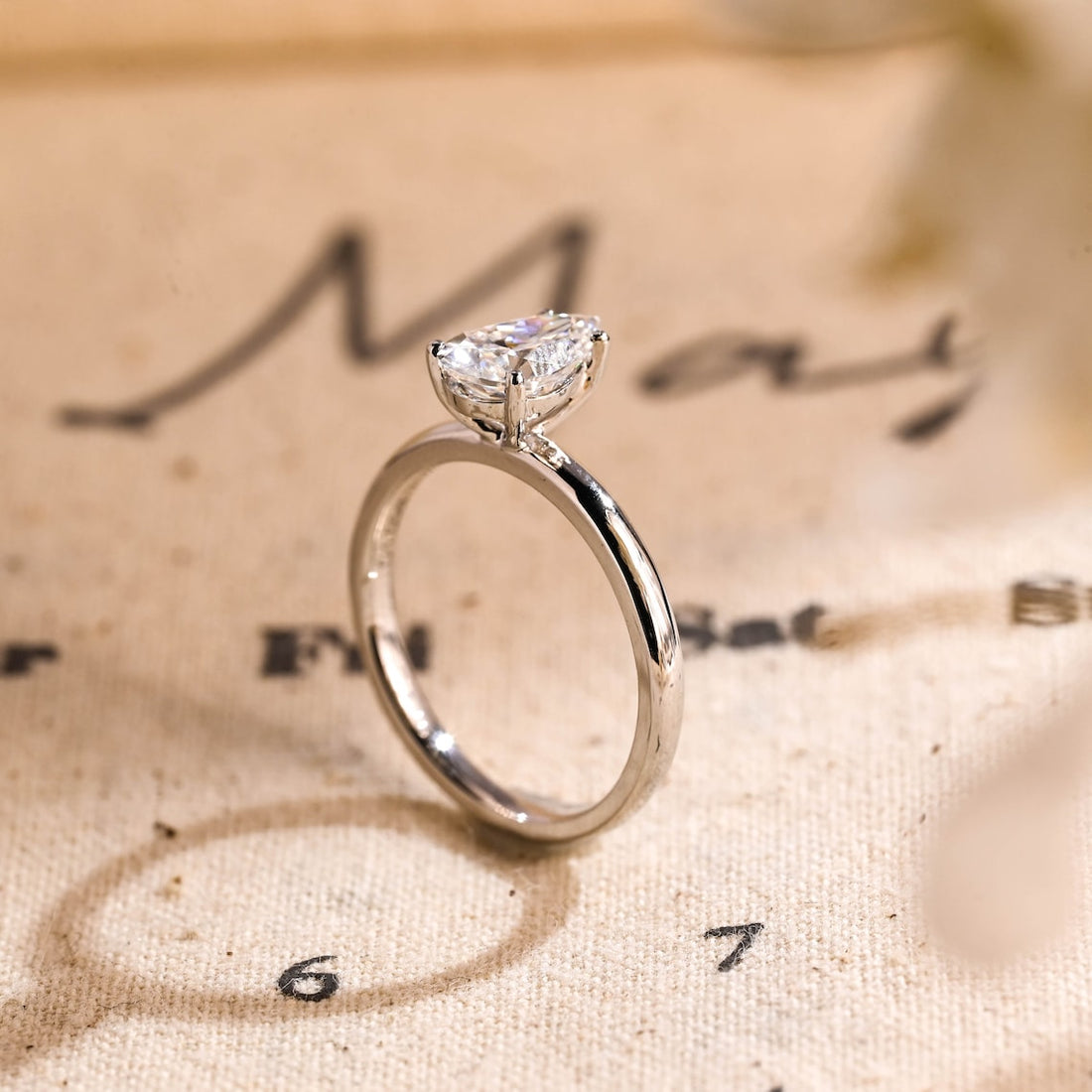 1.0-3.0 CT Pear CVD Diamond Solitaire Engagement Ring