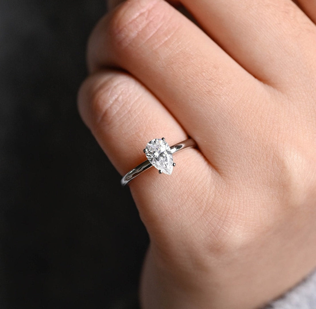 1.0-3.0 CT Pear CVD Diamond Solitaire Engagement Ring