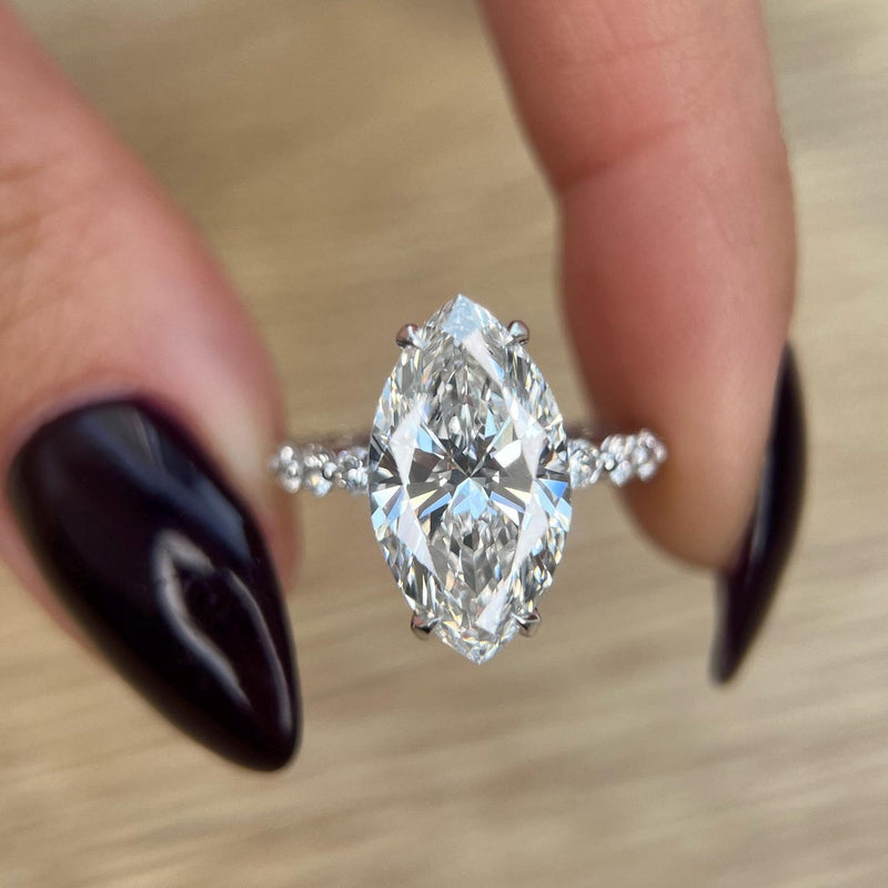 3.0 - 7.0 CT Marquise CVD Diamond Pave  Engagement Ring