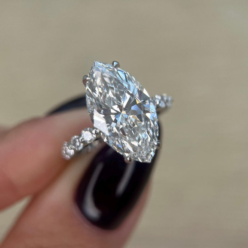 3.0 - 7.0 CT Marquise CVD Diamond Pave  Engagement Ring