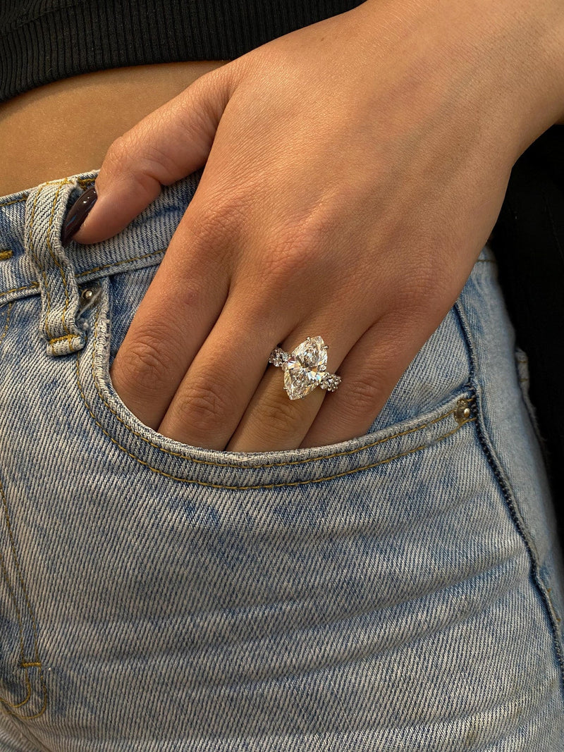 3.0 - 7.0 CT Marquise CVD Diamond Pave  Engagement Ring