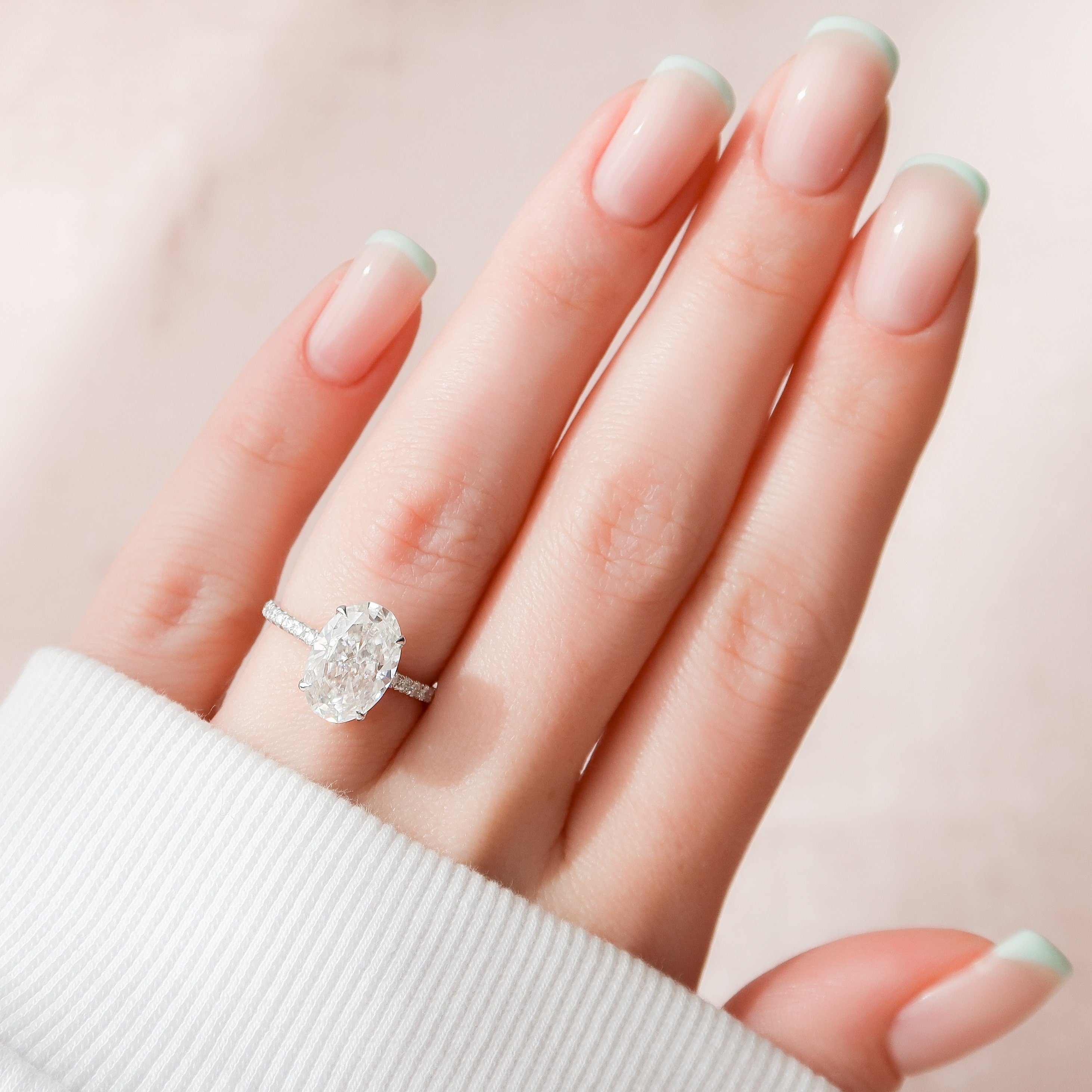 3.50CT Oval Moissanite Hidden Halo Pave Setting Engagement Ring