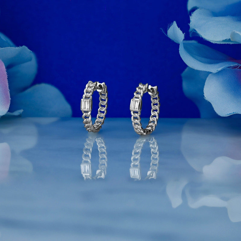 0.80 TCW Baguette Moissanite Diamond Huggie Hoop Earrings